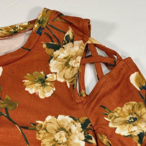 Altar'd State Long Sleeve Floral Midi Dress Womens Size Small Rust Cold Shoulder - Picture 6 of 7